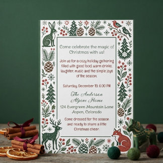 Invitación Arte de Animales Nórdicos Escandinavos Navidad Alp