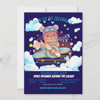 Invitación Arte de Avión Piloto de Osito de Peluche