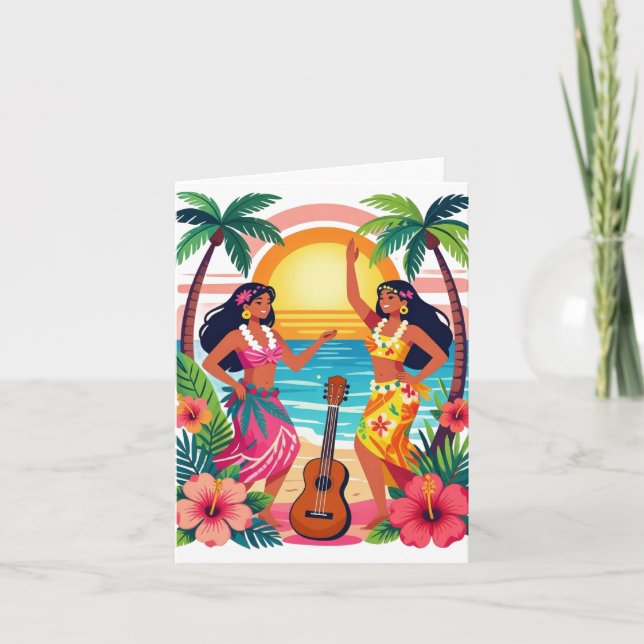 Invitación Arte de Baile Tropical Hula Sunset Beach Hawaiano (Anverso)
