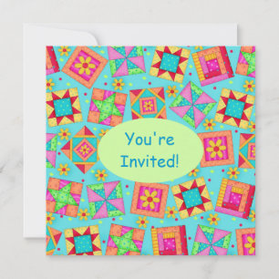 Invitación Arte de bloques de talla de patchwork verde turque