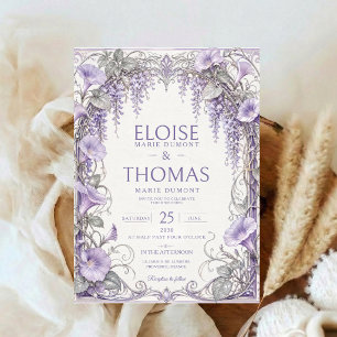 Invitación Arte de boda de lavanda Wisteria púrpura floral ro