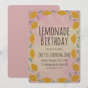 Invitación Arte de borde rosa amarillo limón acuarela