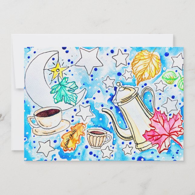 Invitación Arte de café con hojas de otoño (Anverso)