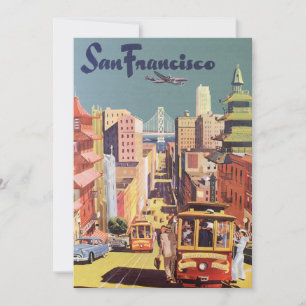 Invitación Arte de cartel de viaje de antiguos tranvías de Sa