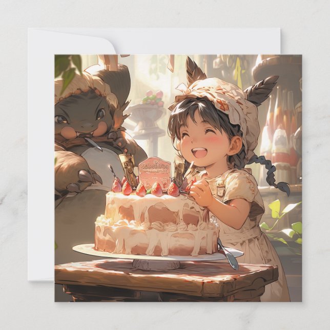 Invitación Arte de Celebración de Cumpleaños de Estilo Anime (Anverso)