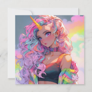 Invitación Arte de Chica de anime de Rainbow Unicorn