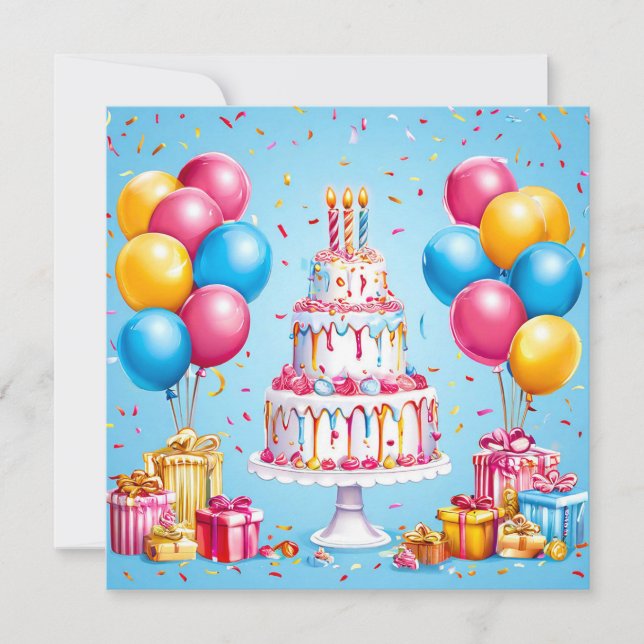 Invitación arte de cumpleaños colorido (Anverso)