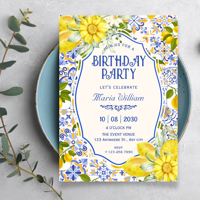 Invitación arte de cumpleaños con patrón de baldosas de limón (Subido por el creador)