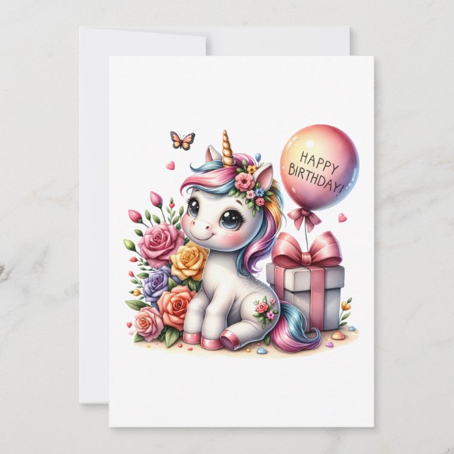 Invitación Arte de cumpleaños de Pastel Unicorn (Anverso)