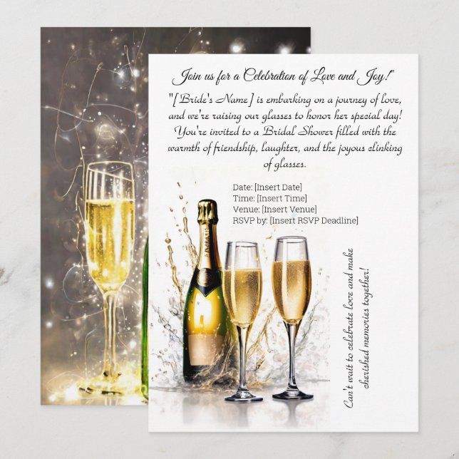 Invitación Arte de dibujos ligeros Ducha de novias con champá (Anverso / Reverso)