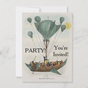 Invitación Arte de Dirigible Globo Aerostático Antiguo