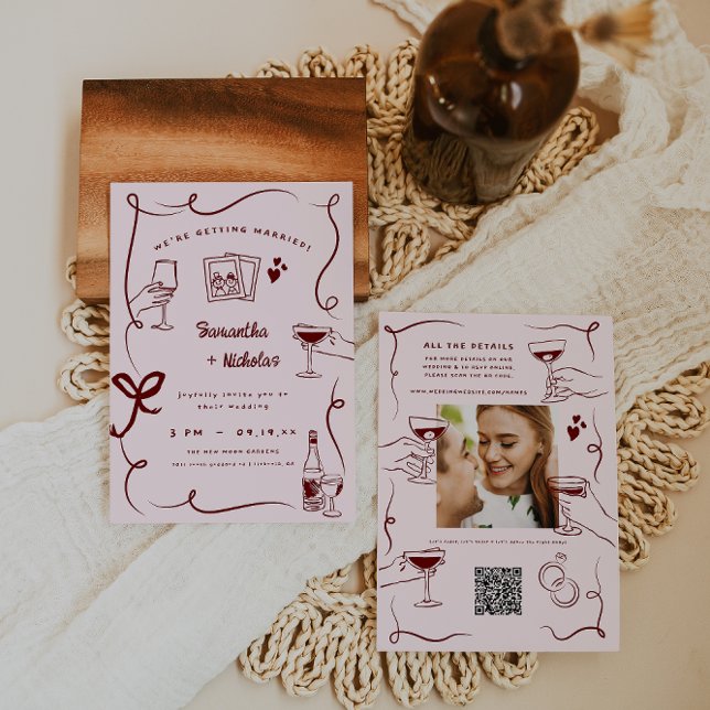 Invitación Arte de Doodle Retro caprichoso | BODA (Subido por el creador)