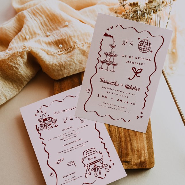 Invitación Arte de Doodle Retro caprichoso | BODA (Subido por el creador)
