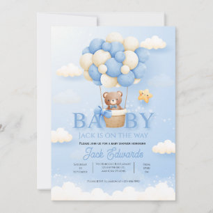 Invitación Arte de ducha de globo aerostático de bebé acuarel