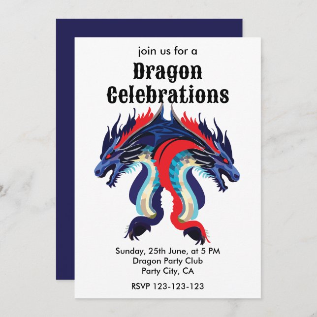 Invitación Arte de fantasía de dragón Celebraciones caprichos (Anverso / Reverso)