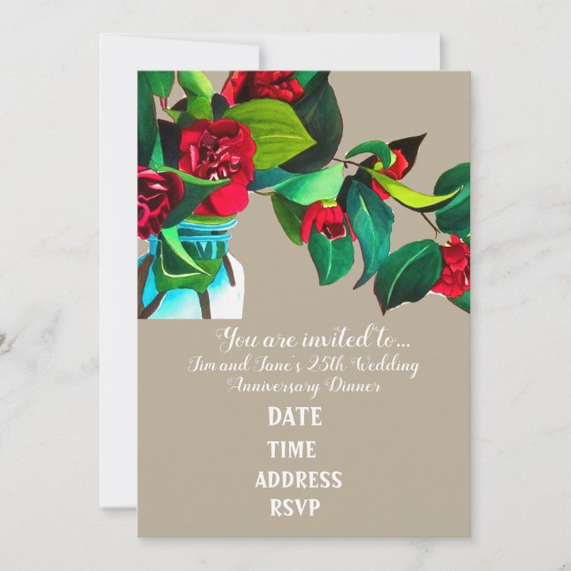 Invitación Arte de flores de camelia para boda y aniversario  (Anverso)