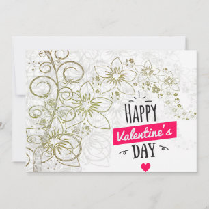 Invitación Arte de flores de San Valentín blanco negro