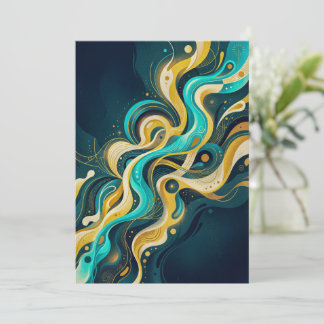 Invitación Arte de flujo abstracto elegante turquesa y dorado