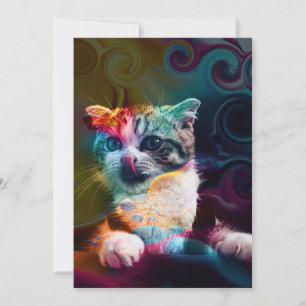 INVITACIÓN ARTE DE GATO COLORIDO DIVERTIDO DE MODA