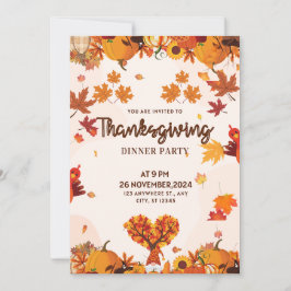 Invitación Arte de gnomo de otoño con calabazas y árbol en fo