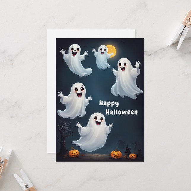 Invitación Arte de Halloween Fantasma Flotante (Anverso/Reverso In Situ)