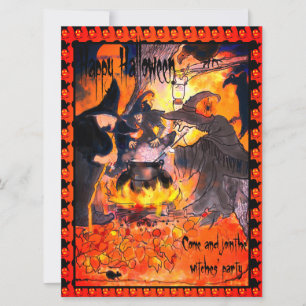 Invitación Arte de Halloween Fiesta de tres brujas