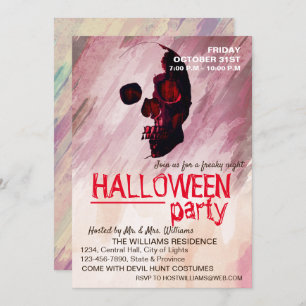 Invitación Arte de Halloween pintado en rojo con el cráneo de