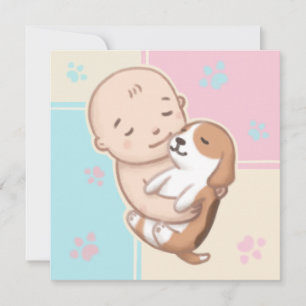 Invitación Arte de Ilustracion de perro y bebé
