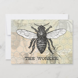 Invitación Arte de ilustración vintage de abeja trabajadora