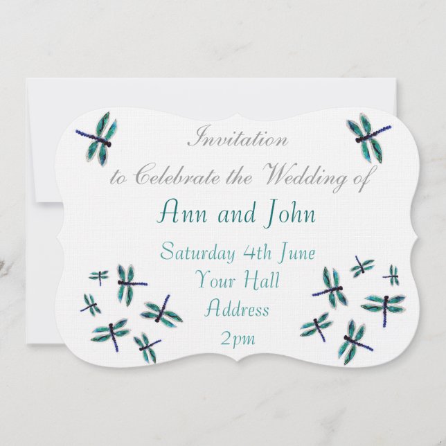 Invitación Arte de libélula bailando Turquesa (Anverso)