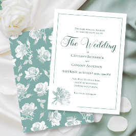 Invitación Arte de línea Caligrafía Verde Salvia Floral Boda