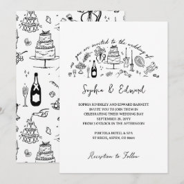 Invitación Arte de línea caprichosa dibujada a mano estilo bo