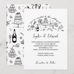 Invitación Arte de línea caprichosa dibujada a mano estilo bo