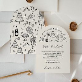 Invitación Arte de línea caprichosa dibujada a mano estilo bo