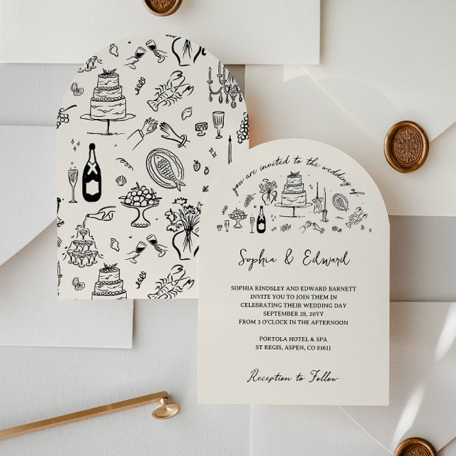 Invitación Arte de línea caprichosa dibujada a mano estilo bo (Subido por el creador)