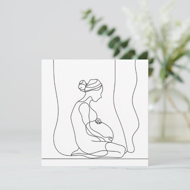 Invitación Arte de línea de embarazo (Anverso de pie)