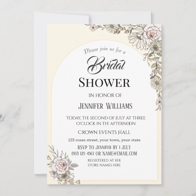 Invitación Arte de línea de flores silvestres boho moderno Te (Anverso)