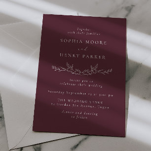 Invitación Arte de línea de hoja de burgundy elegante para bo
