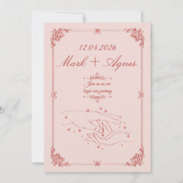 Invitación Arte de línea de manos de boda rojo rosa elegante