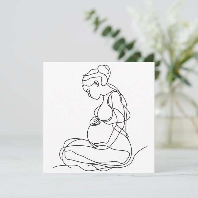 Invitación Arte de línea de mujer embarazada (Anverso de pie)