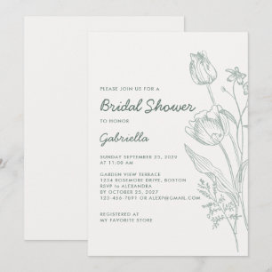 Invitación Arte de Línea de Tulipanes Verde Salvia Jardín Des