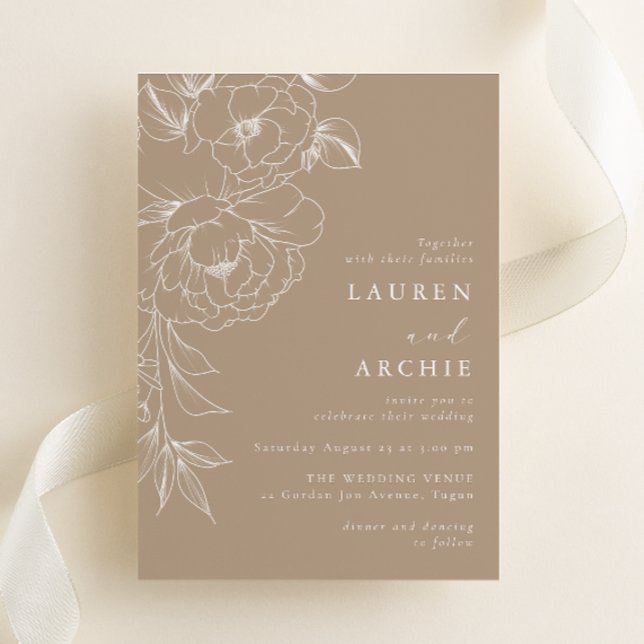 Invitación Arte de línea floral elegante boda (Subido por el creador)