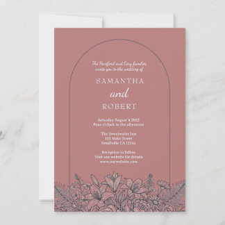 Invitación Arte de línea floral rosa polvoriento boda