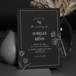 Invitación Arte de línea floral rústico negro elegante boda