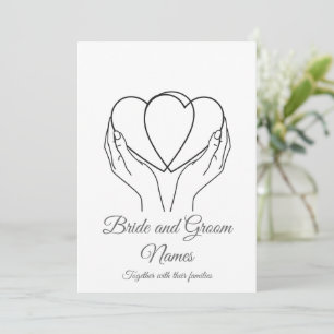 Invitación Arte de Línea Minimalista Corazones y Manos Gris B