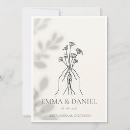 Invitación Arte de línea minimalista Manos sosteniendo flores