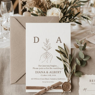 Invitación Arte de línea minimalista manos y rama de olivo bo