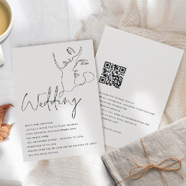 Invitación Arte de línea moderna enfrenta Boda QR blanco negr