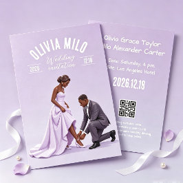 Invitación arte de manos entrelazadas púrpura boda
