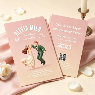 Invitación arte de manos entrelazadas rosadas para boda